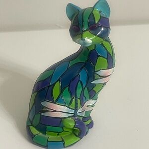 Tiffany Collection Dragonfly Purr-fect Reflection Colorful Mosaic Cat Figurine